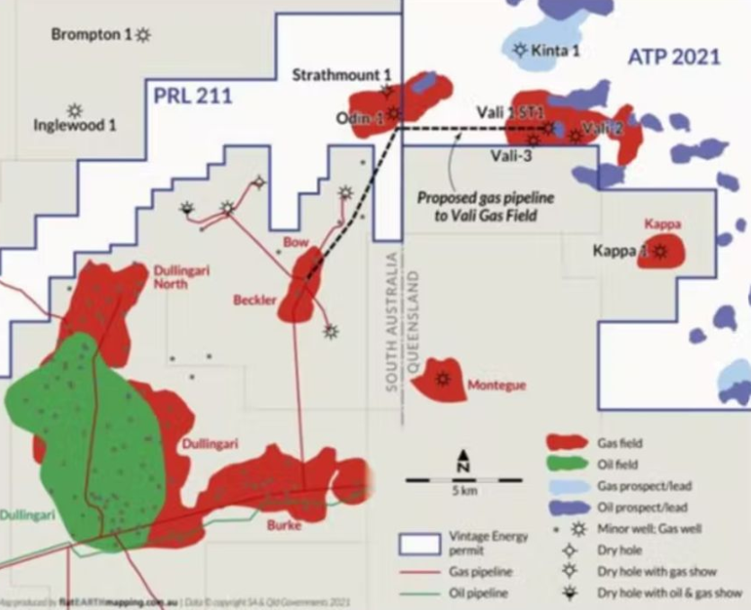 Vintage Energy and Exploration, Inc. pronto llevaría a cabo el trabajo de desarrollo de Odin, el descubrimiento de gas natural en PRL 211 en el sector de Australia Meridional de la cuenca Cooper.