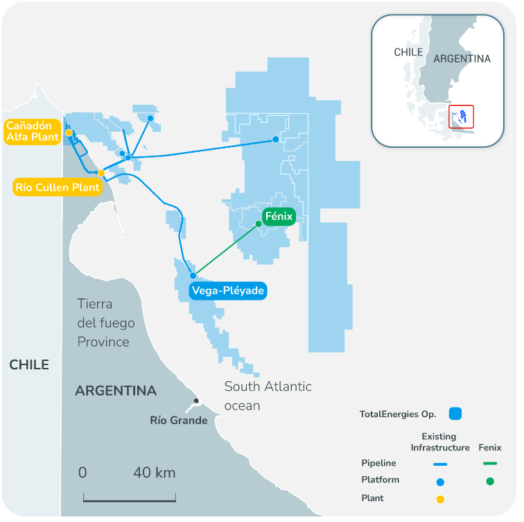 TotalEnergies aprobó la decisión final de inversión para el desarrollo de gas Fénix, ubicado a 60 km de la costa de Tierra del Fuego en el sur de Argentina.