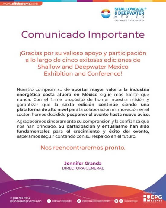 Comunicado Importante | Shallow and Deepwater Expo